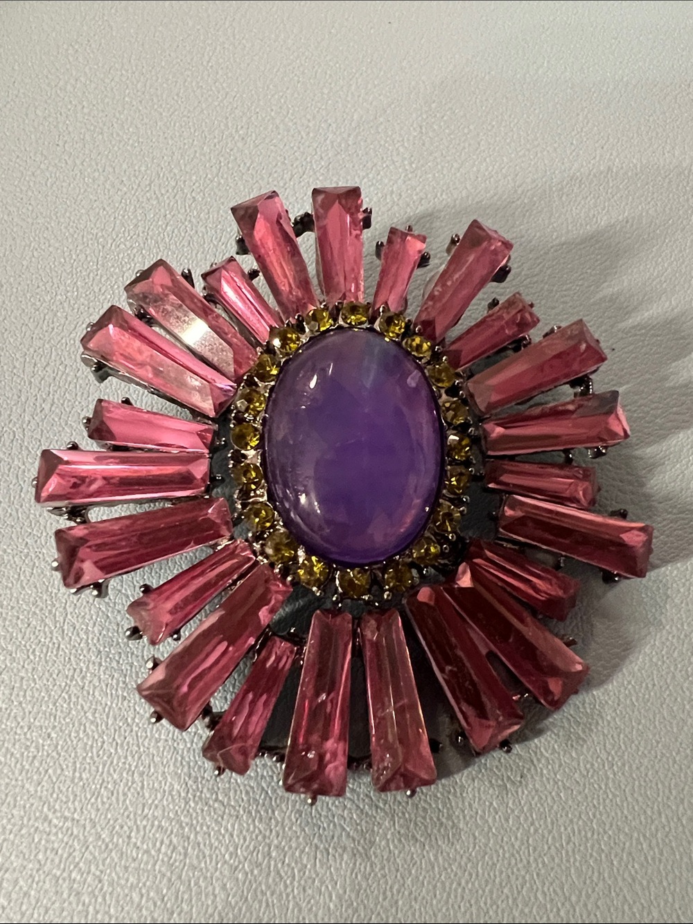 Vibrant Pink & Purple Oval Cabochon Floral Brooch - Women's Jewelry